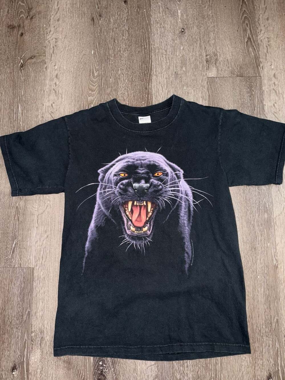 Anvil Human-I-Tees Black Panther T-Shirt Size S Vintage Wildlife Cat Graphic